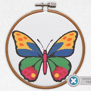 Modernes Schmetterling Kreuzstichmuster: Buntes Insekten Design (PDF Muster)