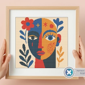 Abstract Face Cross Stitch Pattern: Modern Art (PDF)