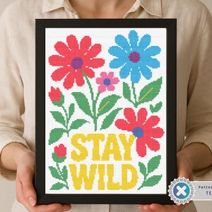 Nature Cross Stitch Pattern, Modern Floral xstitch, Abstract flowers, Easy x-stitch Pattern, Small Cross Stitch Chart, Instant Download PDF