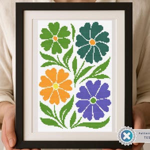 Nature Cross Stitch Pattern, Modern Floral xstitch, Abstract flowers, Easy x-stitch Pattern, Small Cross Stitch Chart, Instant Download PDF