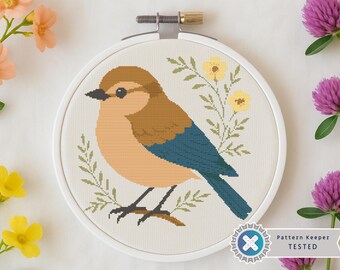 Patrón de punto de cruz "Bluebird": bordado floral vintage (descarga en PDF, listo para guardar)