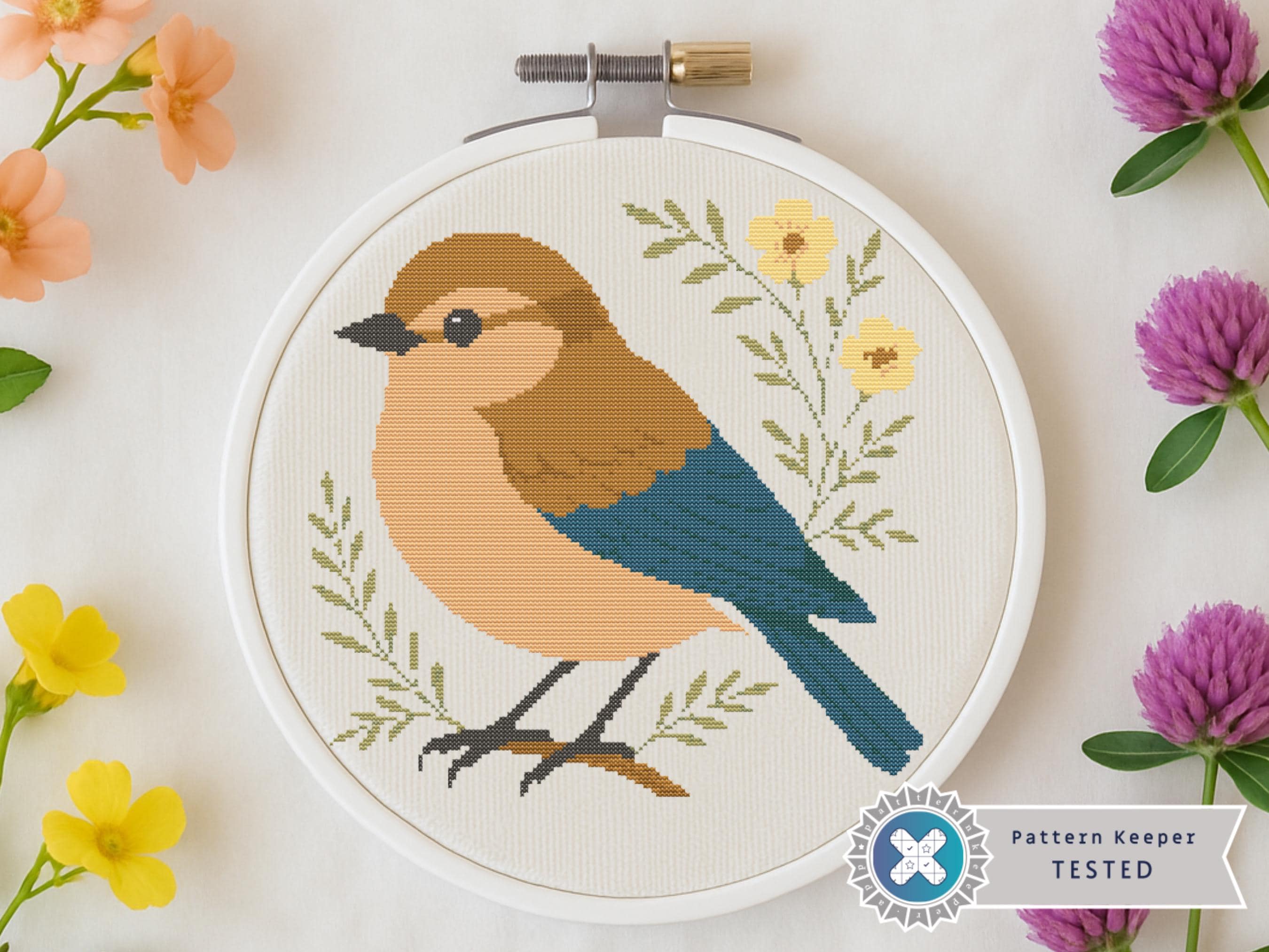 Bluebird Cross Stitch Pattern: Vintage Floral Bird Embroidery (PDF