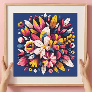 Kruissteekpatroon abstracte bloemen | Moderne bloemen | Natuurpatroon | X-steekpatroon | Direct PDF downloaden | Eenvoudig natuurpatroon |