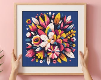 Abstract Floral Cross Stitch Pattern: Modern Flowers (PDF Pattern)