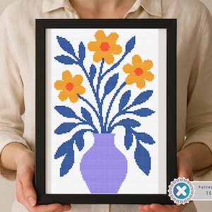 Natuur kruissteekpatroon, moderne bloemen x-stitch, abstracte bloemen, eenvoudig x-stitch-patroon, kleine kruissteektabel, instant download pdf