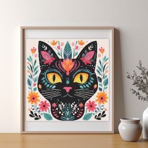 Cross Stitch Pattern | Abstract Cat with Flowers | Floral Cross Stitch Pattern | X-Stitch Pattern | Cross Stitch Chart | FREE GIFT