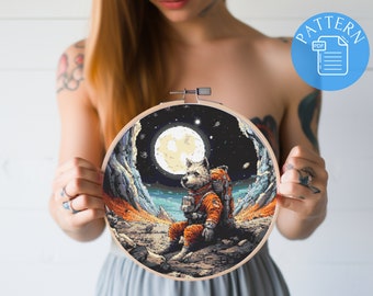 Astronaute de chien aventureux - modèle de point de croix