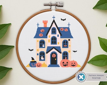Haunted House Cross Stitch Pattern: Spooky Halloween Embroidery (PDF Pattern)