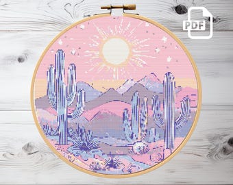 Desert Sunrise Cross Stitch Pattern: Sunset Landscape (PDF Pattern)