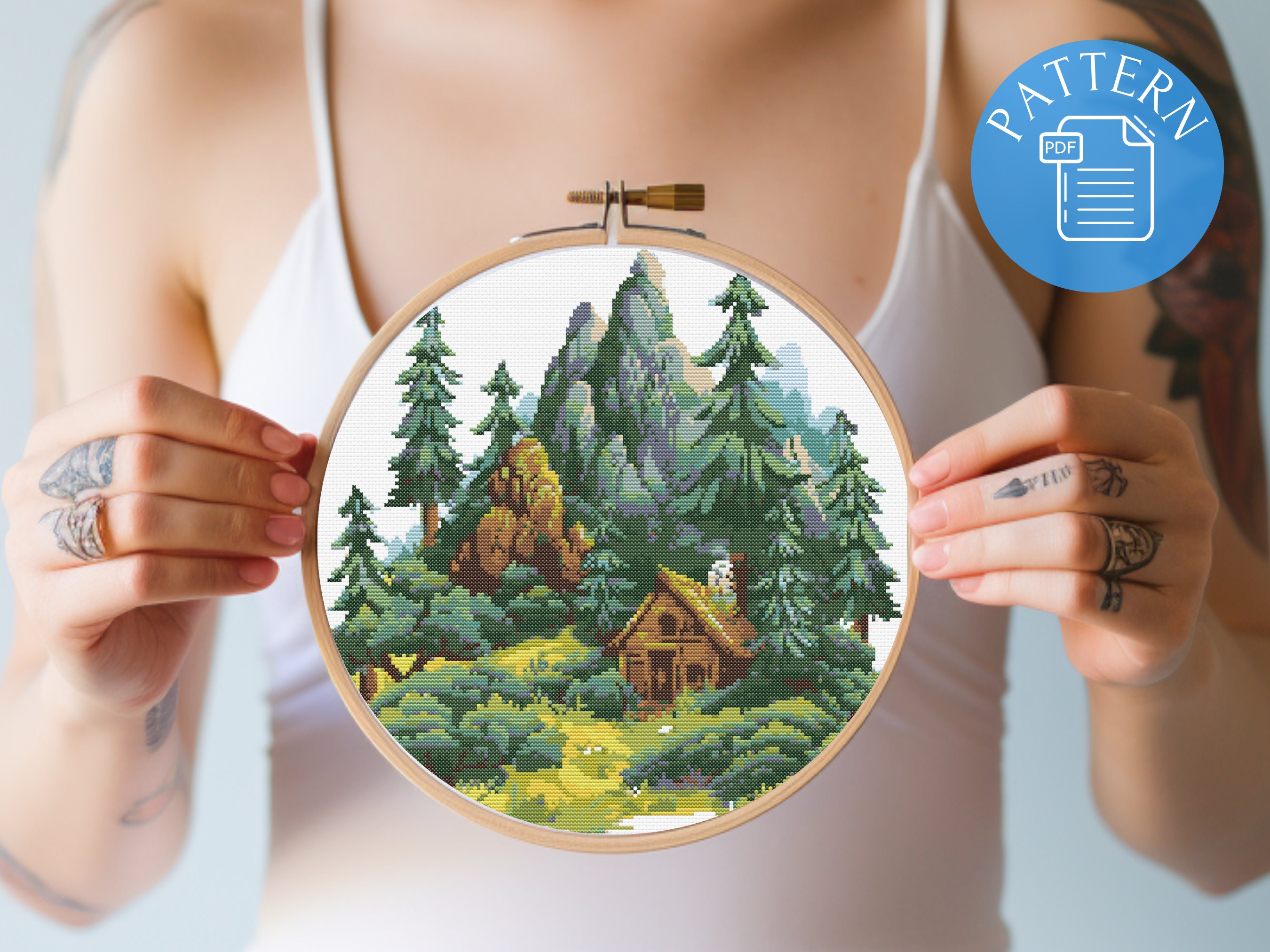 Forest Mountain Landscape Cross Stitch Pattern: Nature Scene (PDF) - Etsy