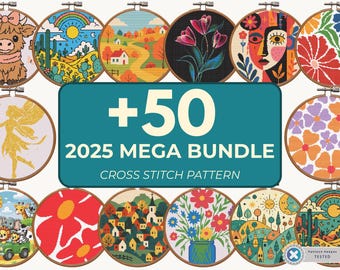 Summer Cross Stitch Pattern Bundle: 50+ Floral, Landscape & Boho Designs (PDF)