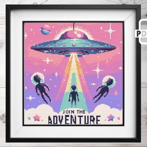 UFO-kruissteekpatroon pdf | Steekkaart Modern Galaxy Universe | kruissteek nachtelijke hemel (digitaal formaat: pdf)