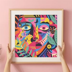Abstract Face Cross Stitch Pattern: Modern Colorful Art (PDF)