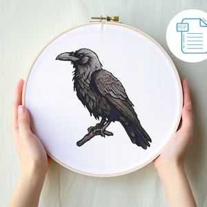 Raven Cross Stitch Patroon, Modern Halloween x-stitch PDF Patroon, Gotisch Digitaal Ontwerp, Dierengrafiek