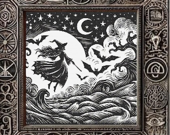 Gothic Witch Cross Stitch Pattern: Spooky Dark Design (PDF)