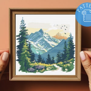 Sommer Natur Berglandschaft Kreuzstichmuster PDF | Wild Nature xStitch Zählkarte | Einfaches digitales Stichmuster