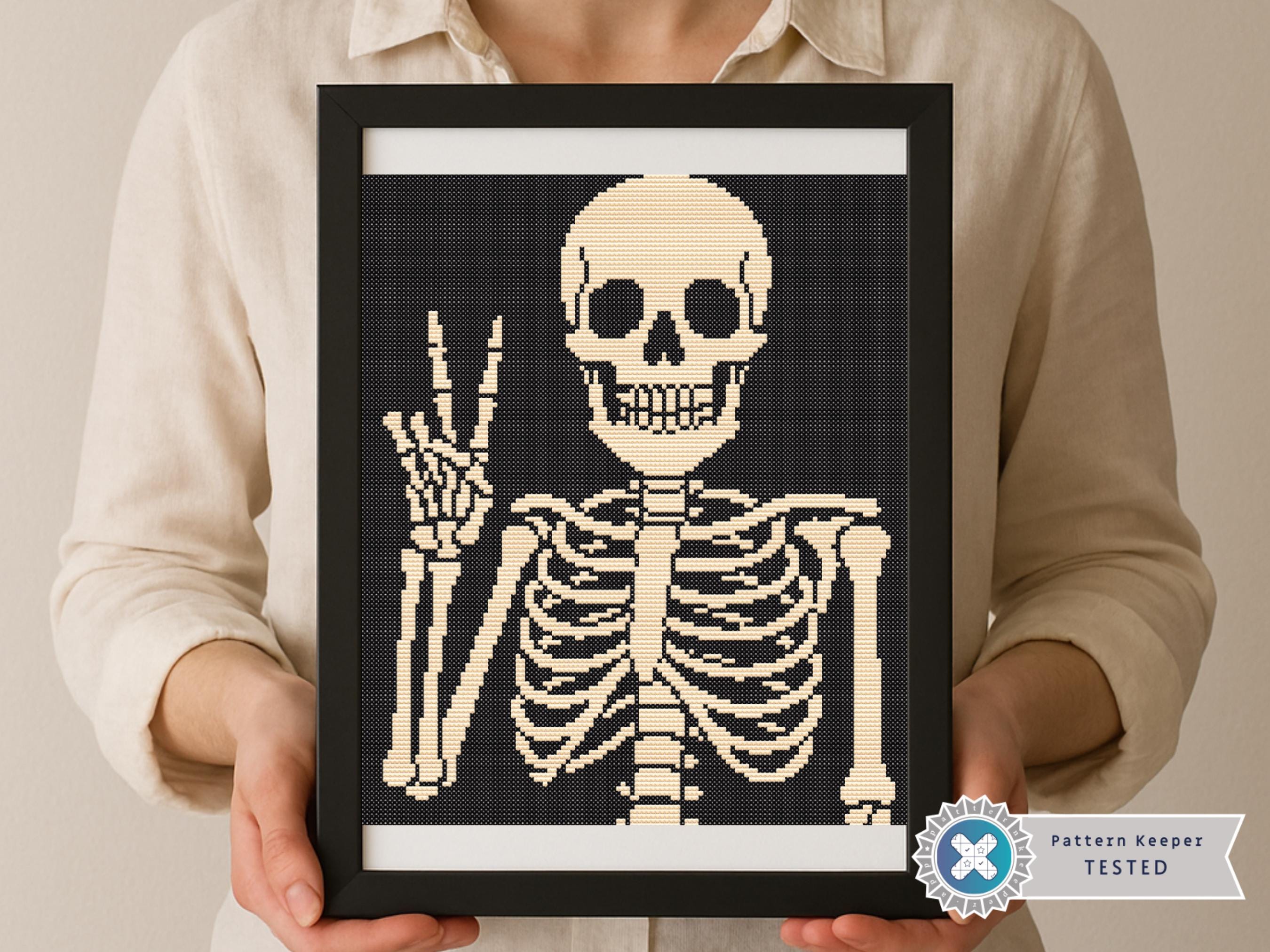 Funny Skeleton Cross Stitch Pattern PDF | Gothic Halloween Cross Stitch ...