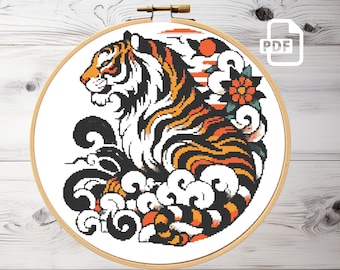 Patrón de punto de cruz de tigre: bordado de animales salvajes (patrón PDF)