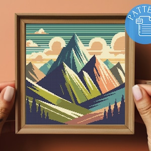 Moderne Natur Berglandschaft Kreuzstich Muster PDF | Wild Nature xStitch Stickvorlage | Einfaches digitales Stickmuster