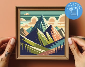 Modern Mountain Landscape Cross Stitch Pattern: Nature Art (PDF Pattern)