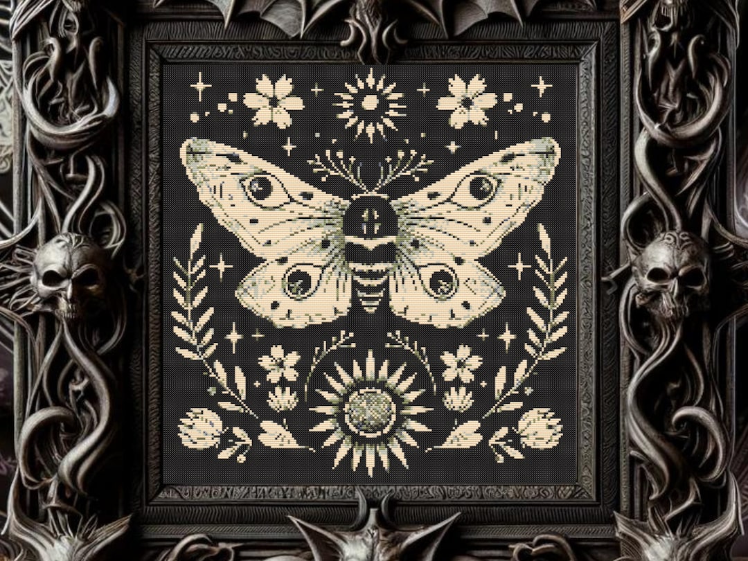 Gothic Moth Cross Stitch Pattern: Dark Floral Insect Chart (PDF) - Etsy