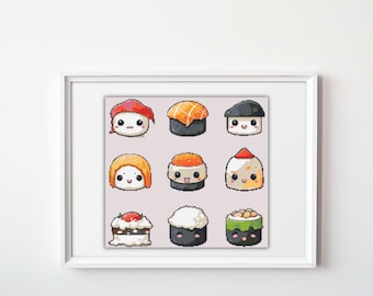 Sushi Cartoon Style Cross Stitch Pattern PDF