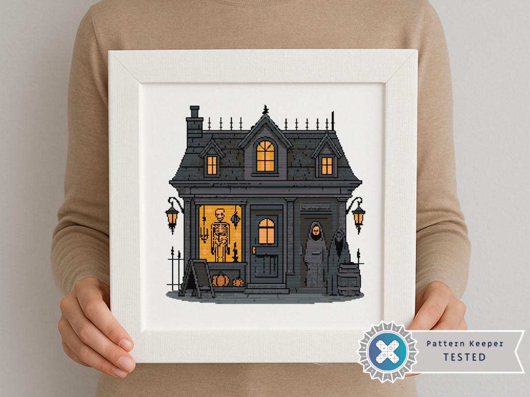 Gothic Haunted House Cross Stitch Pattern: Spooky Halloween Skeleton ...