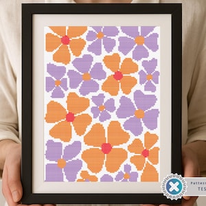 Nature Cross Stitch Pattern, Modern Floral xstitch, Abstract flowers, Easy x-stitch Pattern, Small Cross Stitch Chart, Instant Download PDF