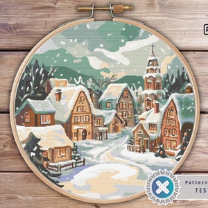 Winter Village Cross Stitch Pattern: Christmas Cottage Scene (PDF Pattern)