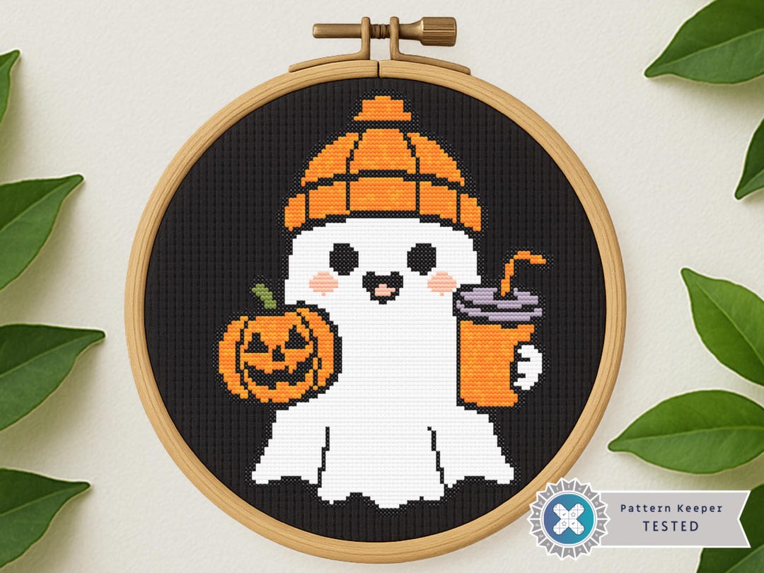 Halloween Ghost Cross Stitch Pattern – Pumpkin & Drink (PDF Pattern) - Etsy