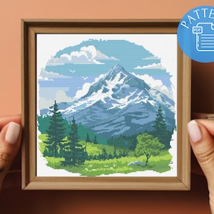 Sommer Natur Berglandschaft Kreuzstichmuster PDF | Wild Nature xStitch Zählkarte | Einfaches digitales Stichmuster