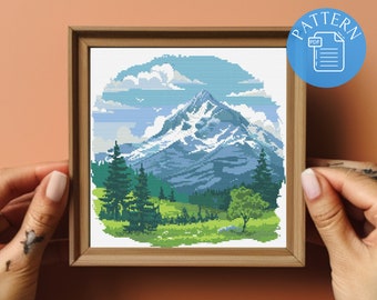 Mountain Landscape Cross Stitch Pattern: Summer Nature Scene (PDF Pattern)