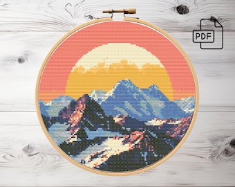 Mountain Sunrise Cross Stitch Pattern: Dawn Landscape (PDF Pattern)