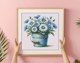 Wildflower Bucket Cross Stitch Pattern: Floral Xstitch Chart (PDF Download)