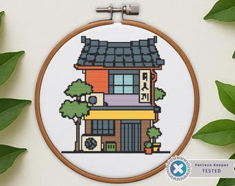 Japanese Machiya House Cross Stitch Pattern: Kawaii Cityscape (PDF Pattern)