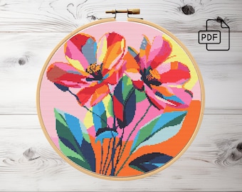 Abstract bloemenkruissteekpatroon: moderne bloemen (pdf-patroon)