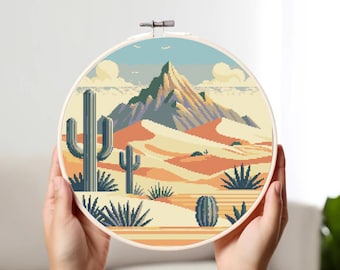 Sunrise in the Desert Cross Stitch Pattern, Sunset x-cross stitch, Instant Download PDF, Counted Cross Stitch,  Desert Cross Stitch, Chart