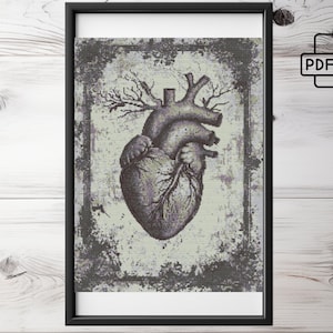 Gothic Heart Cross Stitch Pattern PDF, Anatomy xstitch chart, Heart pattern PDF, Counted Cross Stitch, Instant Download PDF
