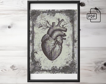 Anatomy Heart Cross Stitch Pattern: Gothic Xstitch Chart (PDF)