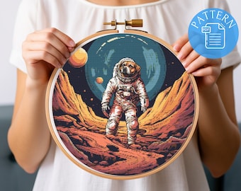Astronaute de chien aventureux - modèle de point de croix