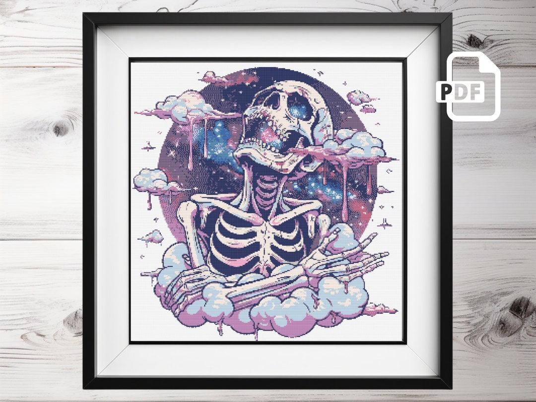 Skeleton in Clouds Cross Stitch Pattern: Gothic Halloween (PDF Pattern ...