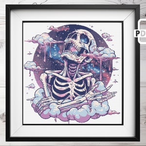 Funny Skeleton Cross Stitch Pattern PDF |  Gothic Halloween Cross Stitch Chart | Counted Spooky Creepy Witchy Cross Stitch Pattern