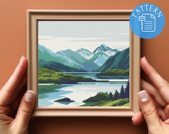 Alaska Mountain Sunset Cross Stitch Pattern: Wilderness Landscape (PDF Pattern)