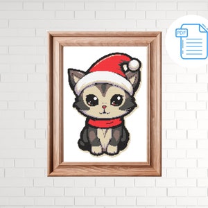 Christmas Cat Cross Stitch Pattern PDF | x-cross stitch pattern | Winter pattern | Holidays Cross stitch Chart