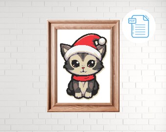 Weihnachtskatze Kreuzstichmuster: Urlaub Winter Design (PDF)
