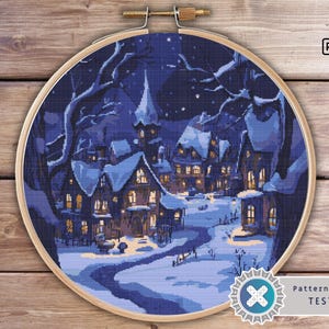 Winter Village Cross Stitch Pattern: Christmas Cottage Scene (PDF Pattern)