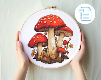 Easy Mushrooms  Cross Stitch Pattern PDF,  Embroidery Pattern, Home wall decor DIY