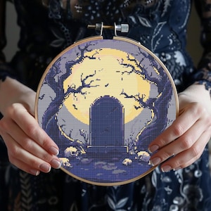 Halloween Cemetery Cross Stitch Pattern: Spooky Grave Design (PDF)