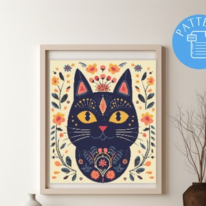 Cross Stitch Pattern | Abstract Cat with Flowers | Floral Cross Stitch Pattern | X-Stitch Pattern | Cross Stitch Chart | FREE GIFT