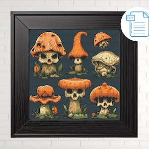 Set of 7 Mushrooms Cross Stitch Pattern PDF,  Embroidery Pattern, Home wall decor DIY